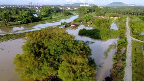 Aerial View of Flooded Farmland and Homes