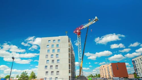 Time-lapse of Crane Building Urban Apartment