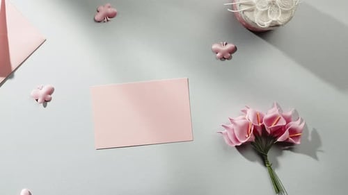 Feminine flat lay design with pink decorations