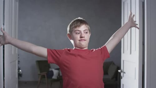 Boy Doing Stretching Exercises in Home Setting