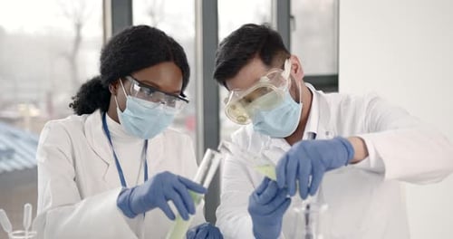 Medical Researchers Work in Lab Coats in a Laboratory
