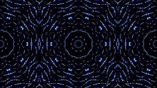 ondes lumineuses, ensemble de points abstraits, kaléidoscope de couleur bleue, fond noir