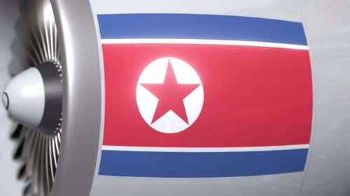 Flag of North Korea on Aircraft Engine