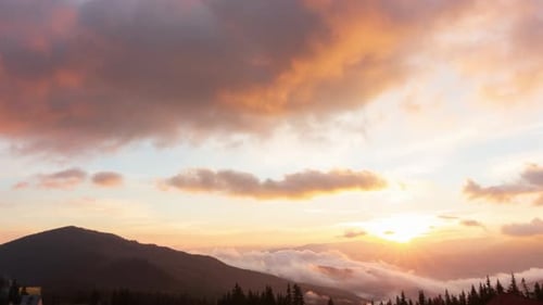 Romantic Colorful Sunrise at the Mountains