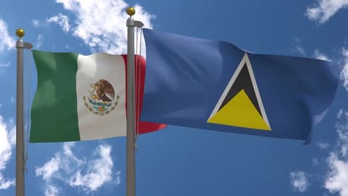 National Flags of Mexico and Saint Lucia Waving