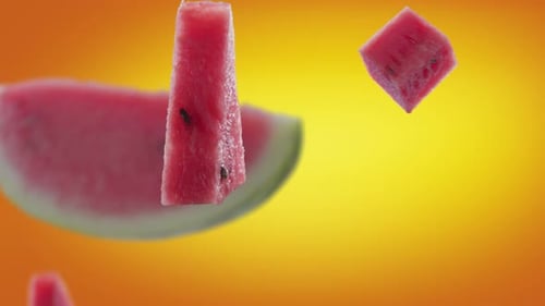 Fresh Watermelon Slices and Whole Fruit Flying Motion