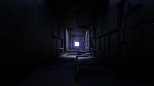 Futuristic Digital Tunnel Flythrough with Blue Neon Lights