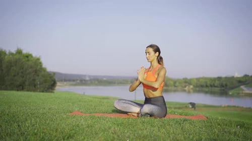 Woman Practices Yoga in Park on Sunny Day