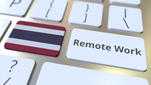 Remote Work Text and Flag of Thailand on the Keyboard