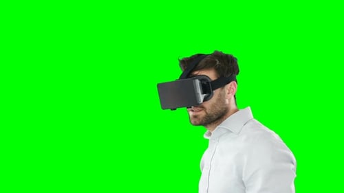 Man using virtual reality headset