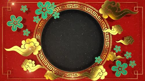 Chinese New Year Golden Decorative Frame Alpha Channel Reveal
