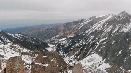 Snowy Mountains Landscape Aerial View