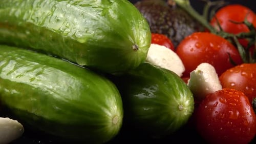 Fresh Vegetables with Cucumber, Tomato, Garlic, Avocado