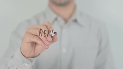 Reality Check Ahead Writing on Screen with Hand