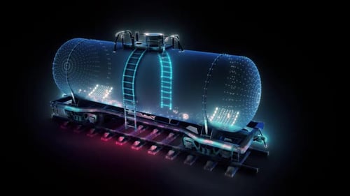 Futuristic Digital Train Tank Wagon Hologram