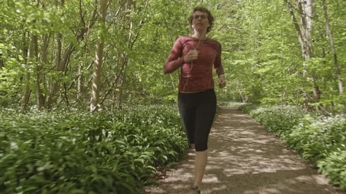 Empty Forest Trail and Revealing a Woman Running in the Forest Path