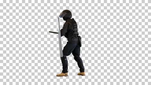 Riot police unit making sound hitting, Alpha Channel