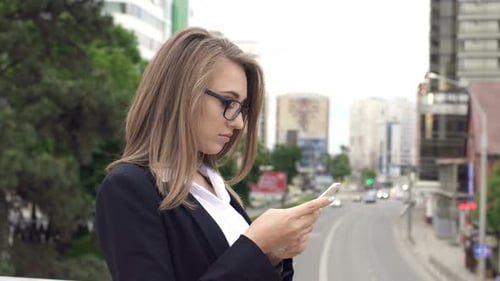 Beautiful Young Happy Business Woman Walking City