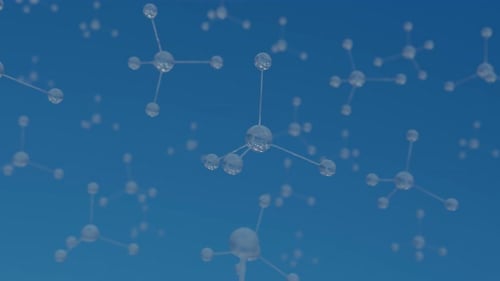 Abstract Molecular Structure Rotation on Blue Background