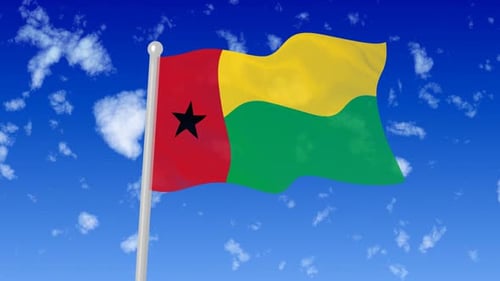Guinea-Bissau National Flag Waving in Blue Sky 3D Animation