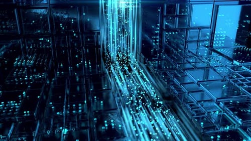 Digital sci-fi concept inside artificial intelligence processor with binary data 4k