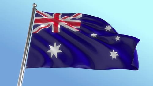 Realistic Waving Australian Flag Animation Against Blue Sky