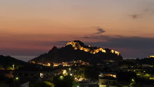 Time Lapse Above Shoreline and Old Byzantine Fortification in Myrina, Greece