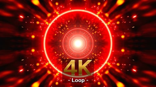 Flickering Red Circle In The Glittering Visual Art Tunnel