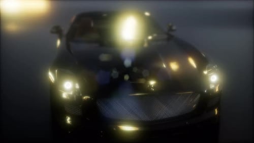 Luxury Sports Car with Headlights and Dynamic Lens Flares