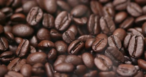 Roasted Coffee Beans Panning Close-Up Shot