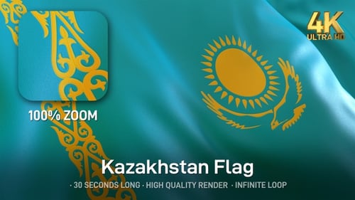 Kazakhstan Flag Waving: Realistic Fabric Animation Loop