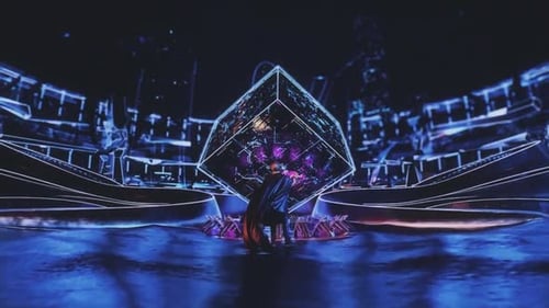 Abstract arena lit up by neon light