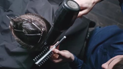 Stylist Dries and Styles Client's Short Hair