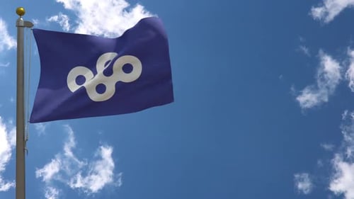 Corporate Flag with Abstract Logo Waving in Blue Sky