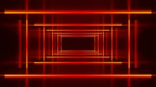 Light Orange Gradient Led Neon Lines in Tunnel 3D Render Seamless Animation