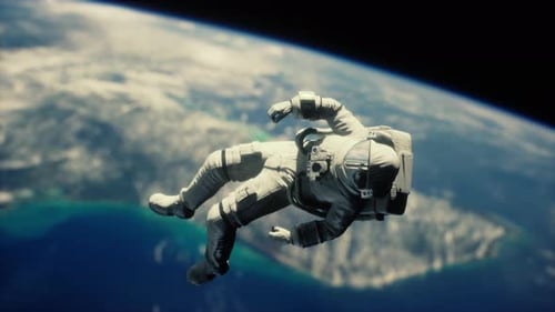 Astronaut Floating in Space Above Planet Earth
