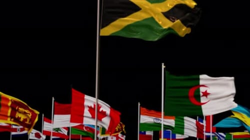 Realistic Waving Jamaican National Flag and International Flags