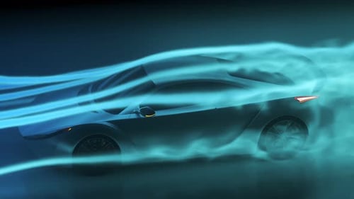 Sport Car aerodynamics drag testing inside wind tunnel. Engineering airflow.