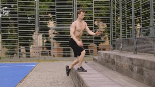Shirtless Man Steps Up for Fitness and Training