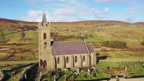 Aerial View of the Church of Ireland in Glencolumbkille Republic of Ireland