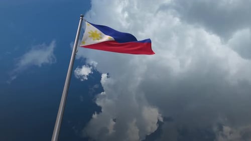 Realistic Philippines Flag Flying Against Cloudy Sky