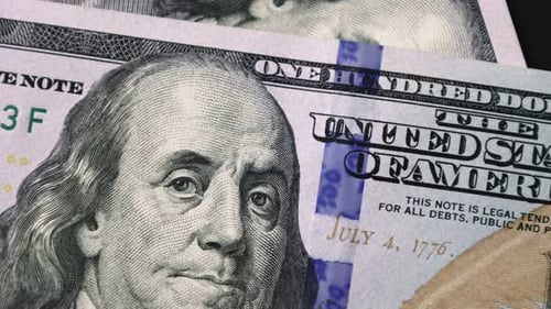 USD US dollar, banknotes, paper money, bills, 100 dollars, exchange rate, currency.
