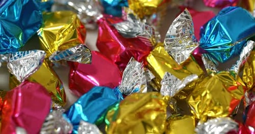 Close-up of Brightly Wrapped Colorful Candies