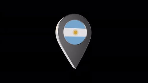3D Rotating Location Pin with Argentina Flag