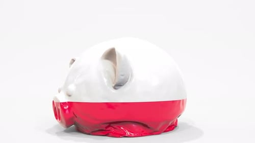 Deflating Inflatable Piggy Bank with Flag of Poland