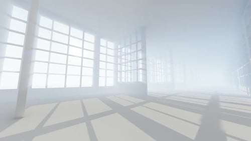 Bright Modern White Room with Sunlight and Shadow Movement