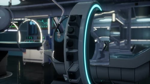 Futuristic Sci Fi MRI Scanner Medical Equipments in Hospital