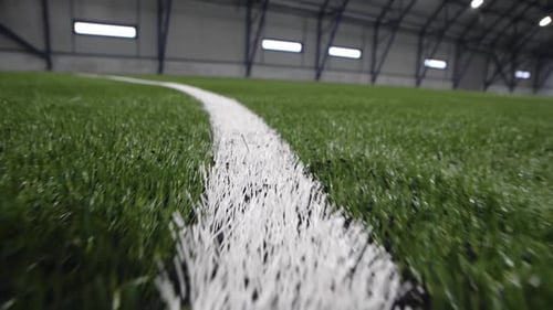 White Marking Line on Artificial Grass of New Football Field