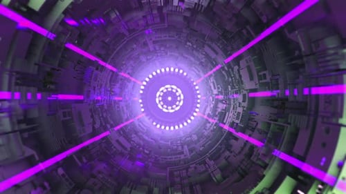 Abstract Futuristic Technology Tunnel with Glowing Purple Beams