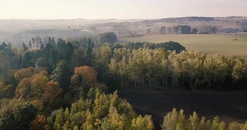 Aerial view of autumn countryside, traditional fall landscape